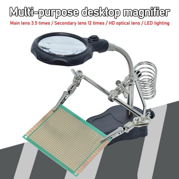 TE-801 Welding Magnifying Glass Led Light Auxiliary Clip Loupe Magnifier Hand Soldering Solder Iron Stand Holder Station - Image 3