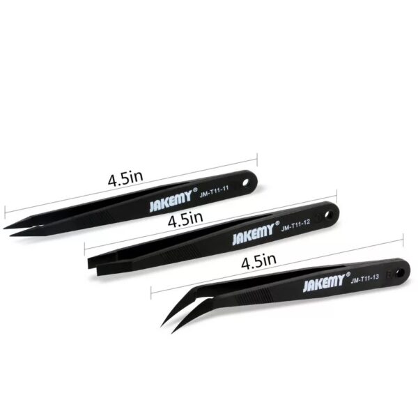 JAKEMY JM-T11 3in1 Anti-static Tweezers Kit Heat Resistant Flat Pointed Curved Tweezers - Image 3