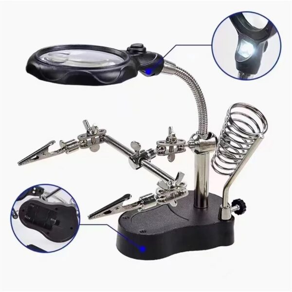 TE-801 Welding Magnifying Glass Led Light Auxiliary Clip Loupe Magnifier Hand Soldering Solder Iron Stand Holder Station