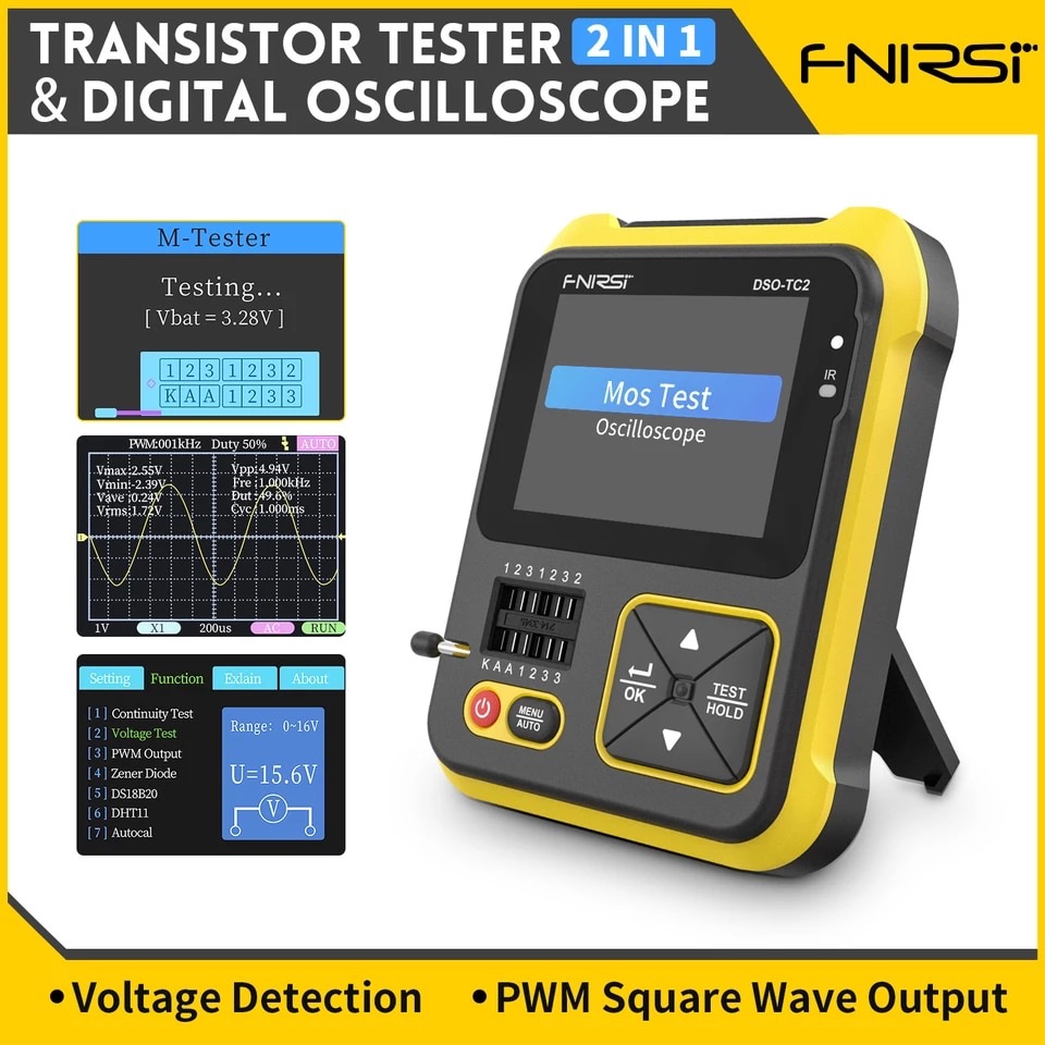 FNIRSI DSO-TC2 Portable Digital Oscilloscope Transistor Tester 2-in-1 ...