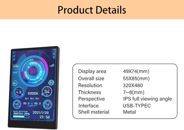 3.5 Inch IPS TYPE-C Secondary Screen Computer CPU GPU RAM HDD Monitor USB Display For Freely AIDA64 - Image 2